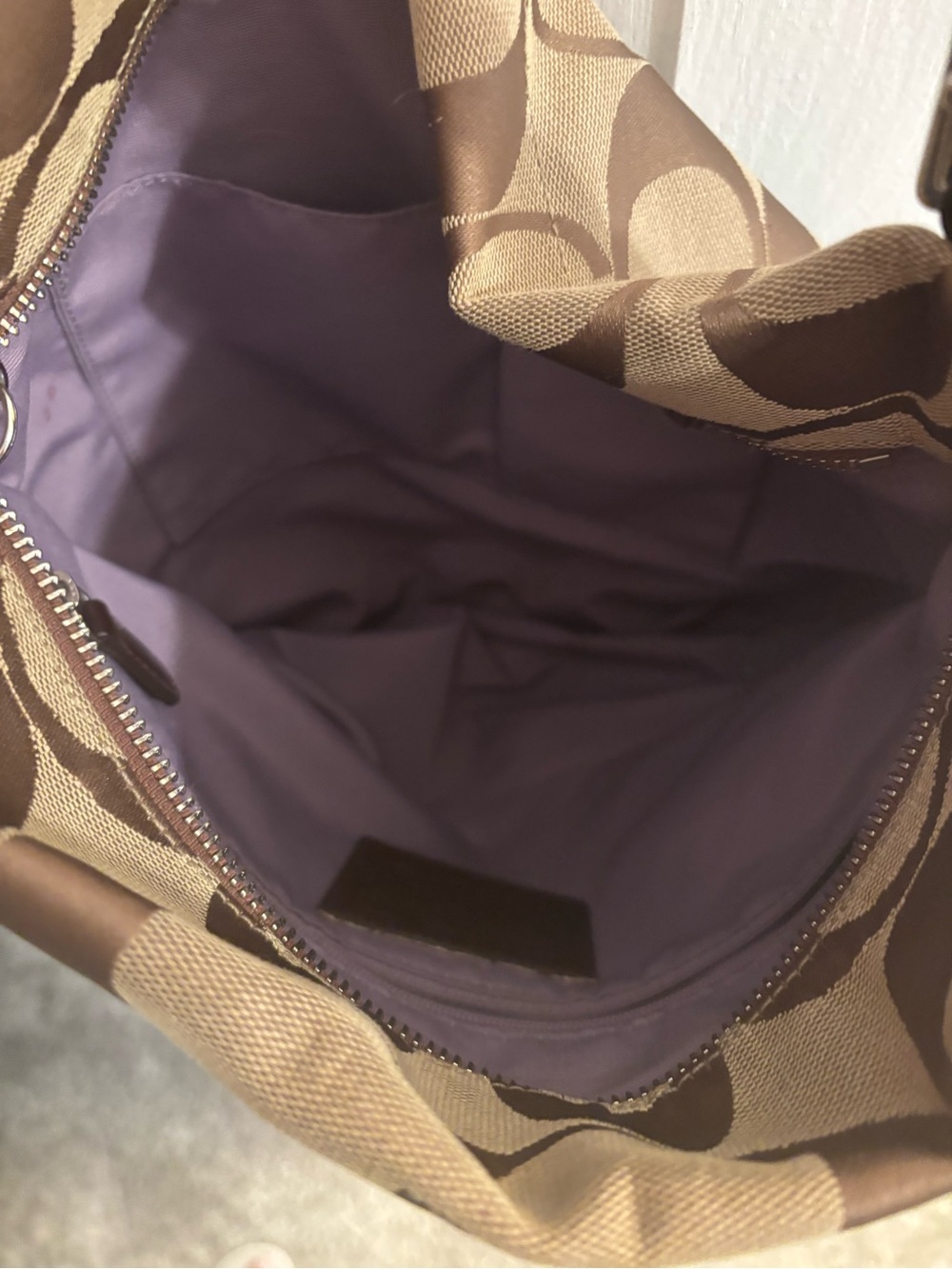 Coach Brown/Tan Signature Canvas Shoulder Bag - Picture 9 of 10